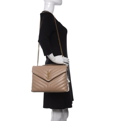 Saint Laurent Calfskin Y Quilted Monogram Medium Loulou Chain Satchel Dark Beige 2 of 11