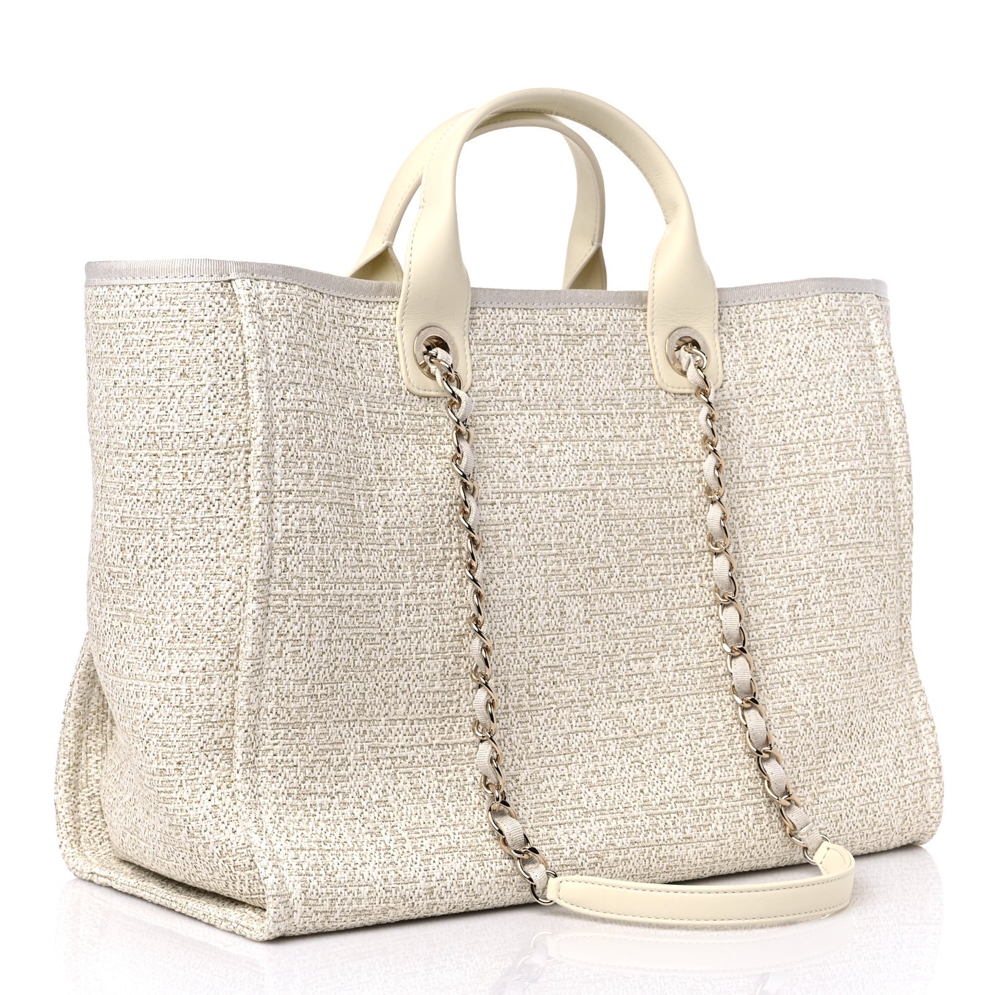Mixed Fibers Calfskin Medium Deauville Tote Light Beige