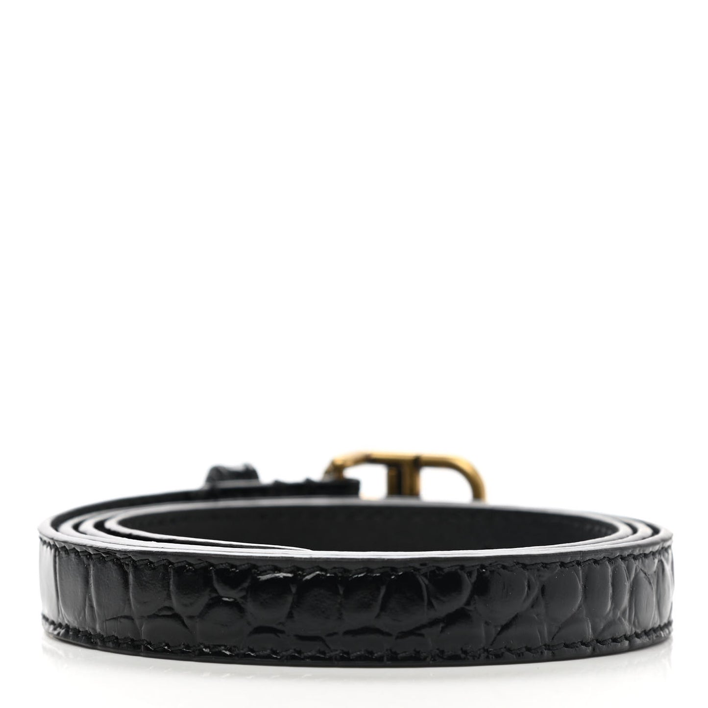 Shiny Calfskin Crocodile Embossed BB 15mm Thin Belt 80 32 Black