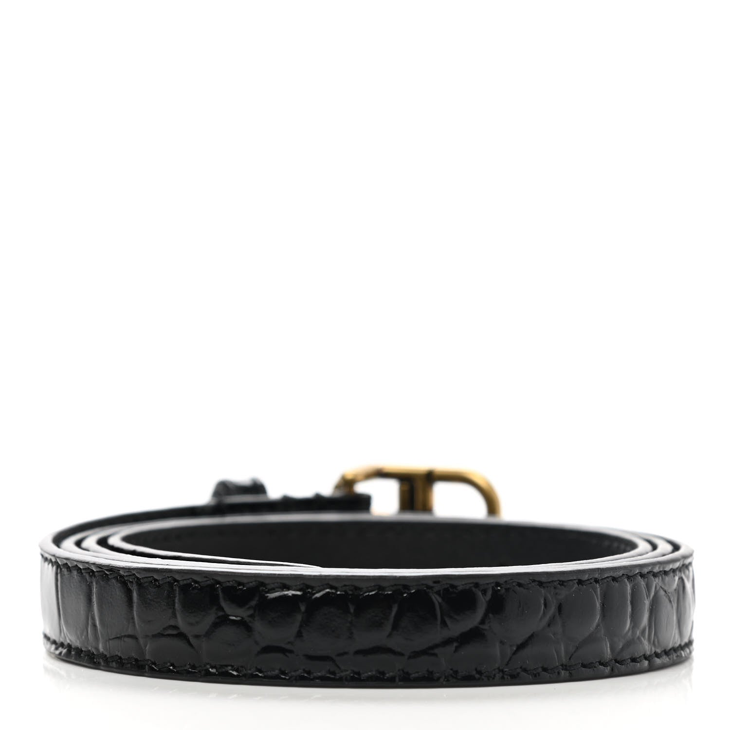 Balenciaga Shiny Calfskin Crocodile Embossed BB 15mm Thin Belt 80 32 Black 2 of 7