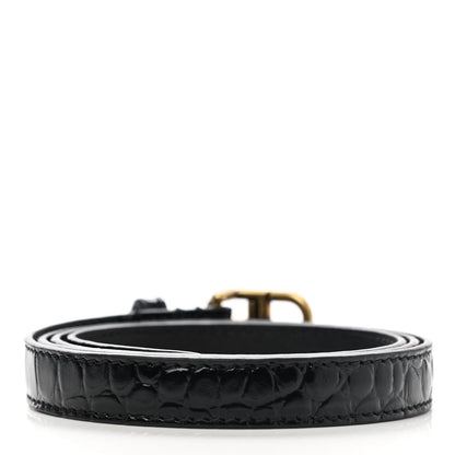 Balenciaga Shiny Calfskin Crocodile Embossed BB 15mm Thin Belt 80 32 Black 2 of 7
