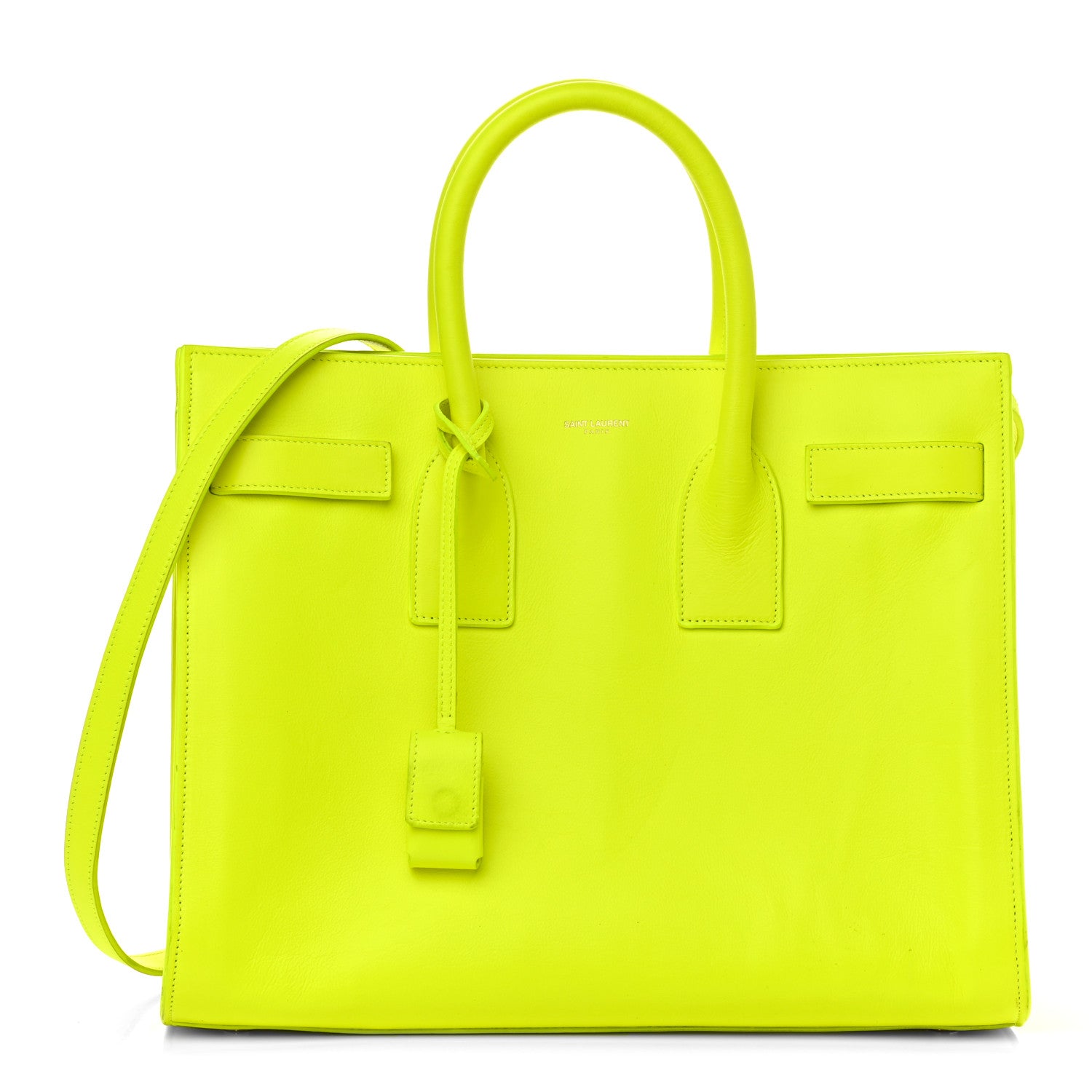Saint Laurent Calfskin Small Sac De Jour Bag Neon Yellow 1 of 15