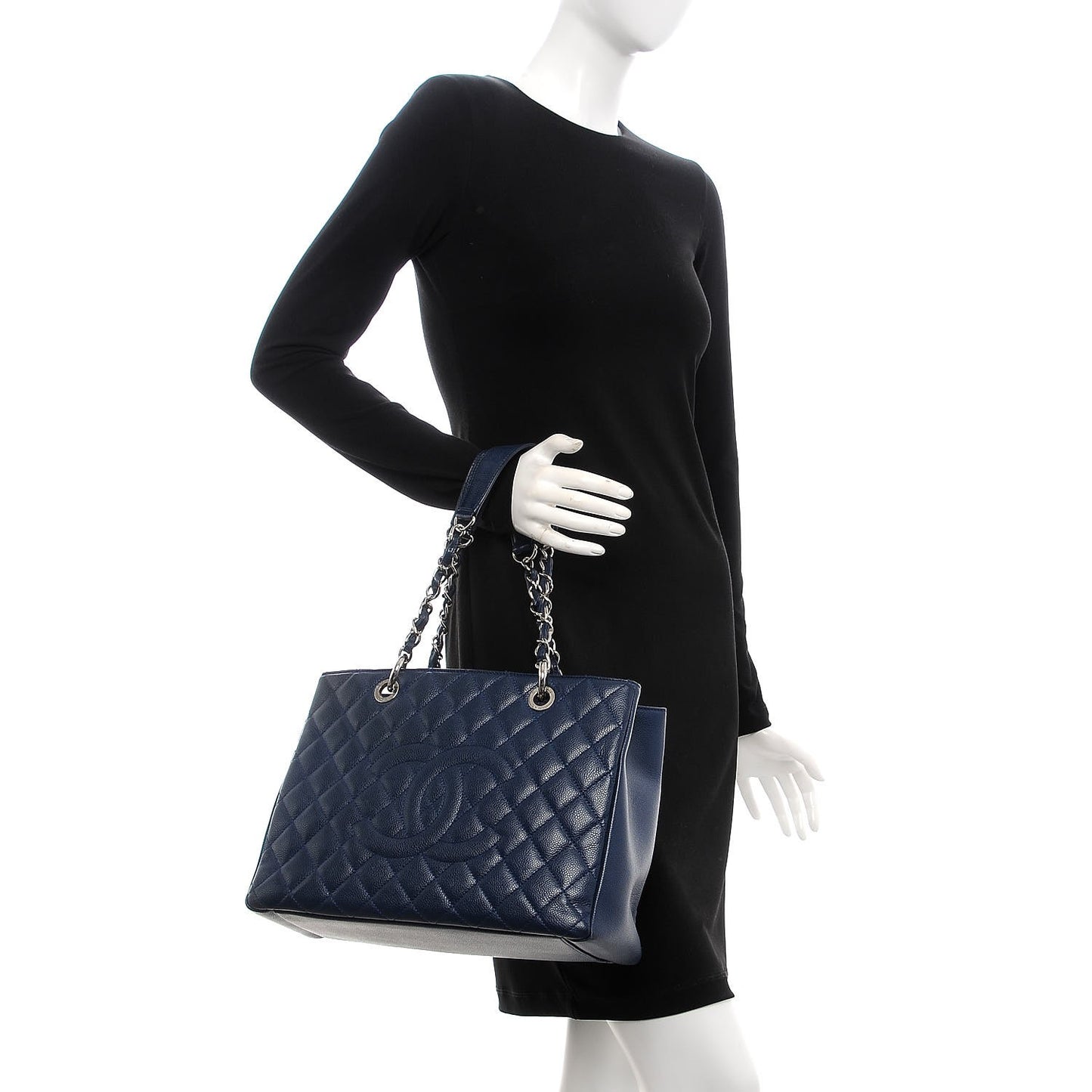 Caviar Quilted Grand Shopping Tote GST Dark Blue