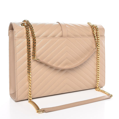 Saint Laurent Grain De Poudre Matelasse Chevron Large Monogram Satchel Dark Beige 3 of 8
