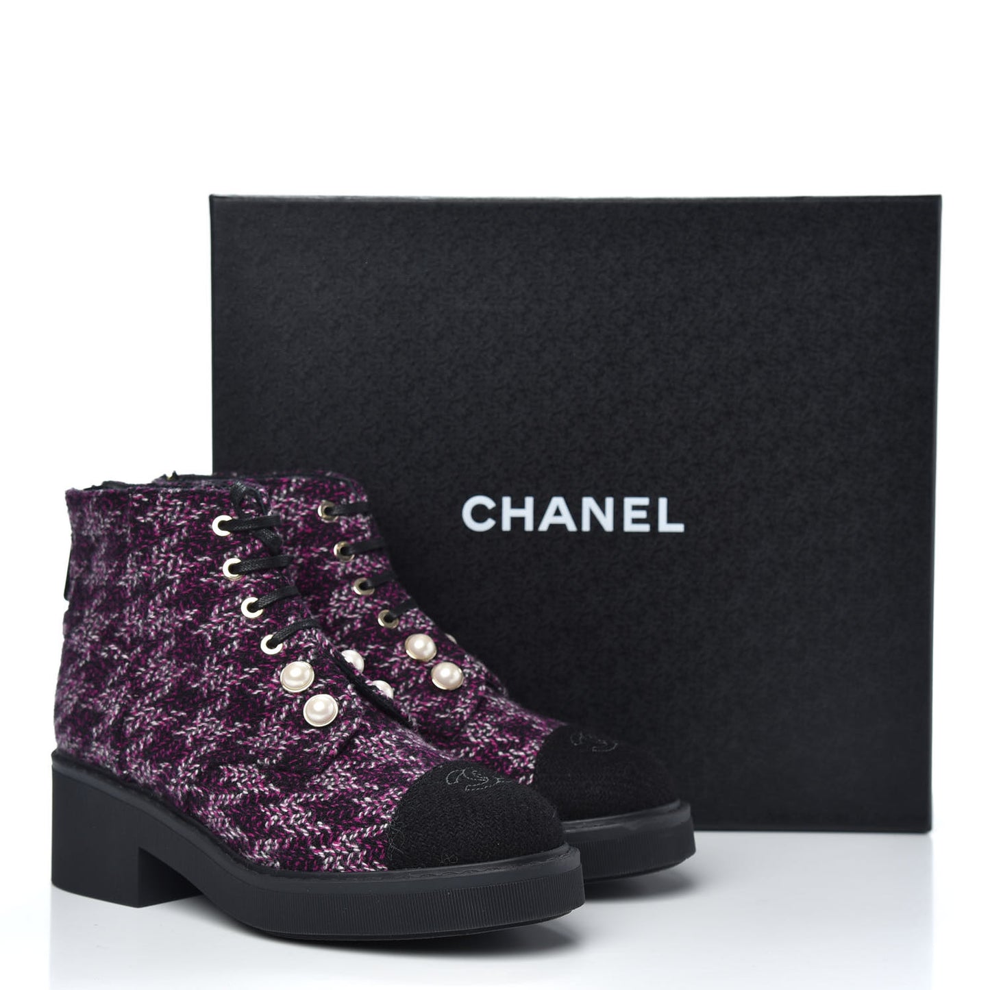 Tweed Pearl Combat Short Boots 37 Purple Black
