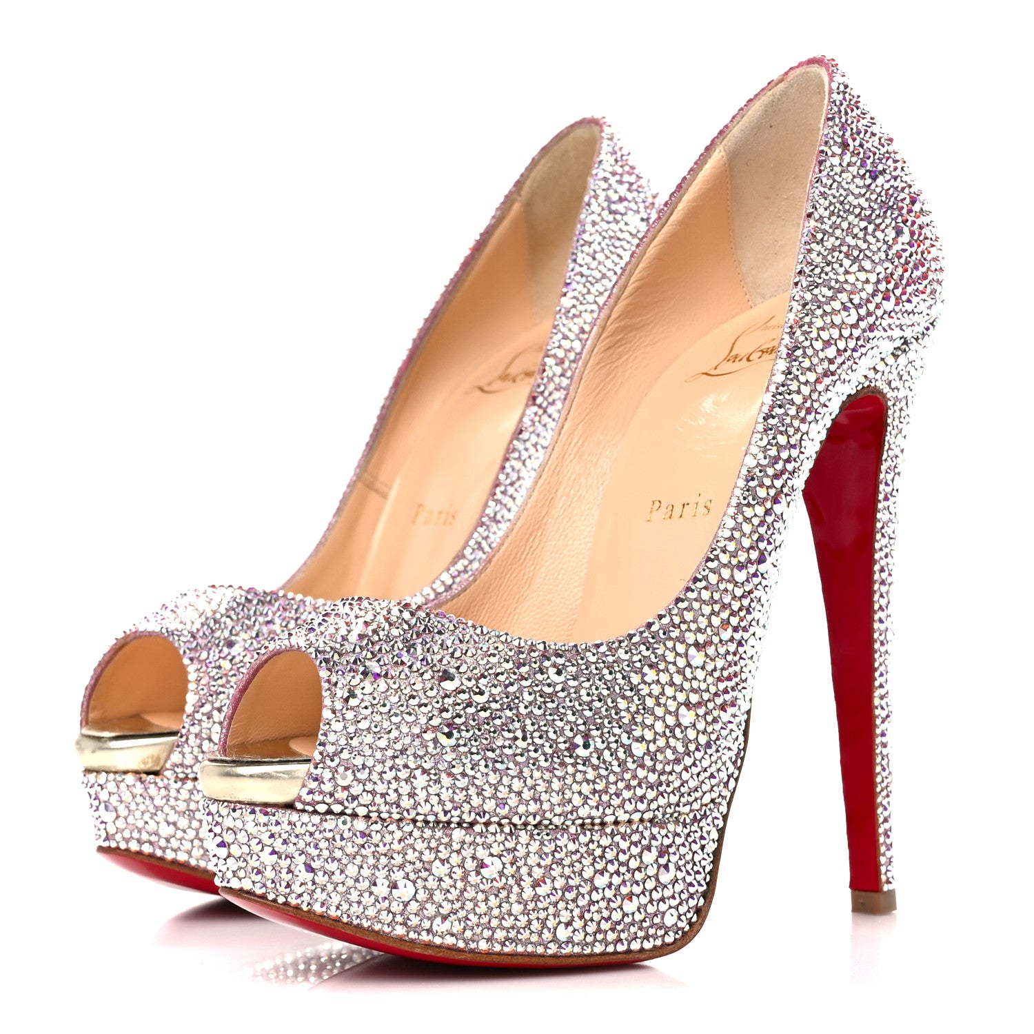 Christian Louboutin Suede Metallic Strass Lady Peep 150 Pumps 37.5 Aurora Borea 3 of 7