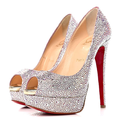 Christian Louboutin Suede Metallic Strass Lady Peep 150 Pumps 37.5 Aurora Borea 3 of 7