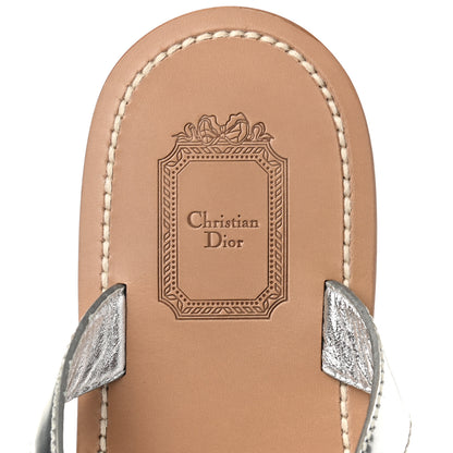 Christian Dior Metallic Calfskin Logo Charm Thong Sandals 41 Argent 5 of 8