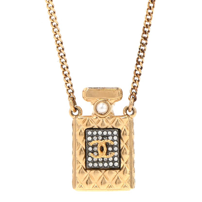 Chanel Crystal Pearl Perfume Bottle CC Necklace Black Gold 4 of 6