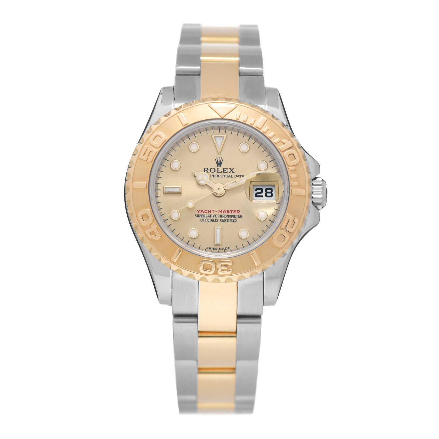 Stainless Steel 18K Yellow Gold 29mm Oyster Perpetual Date Yacht-Master Watch Champagne 169623
