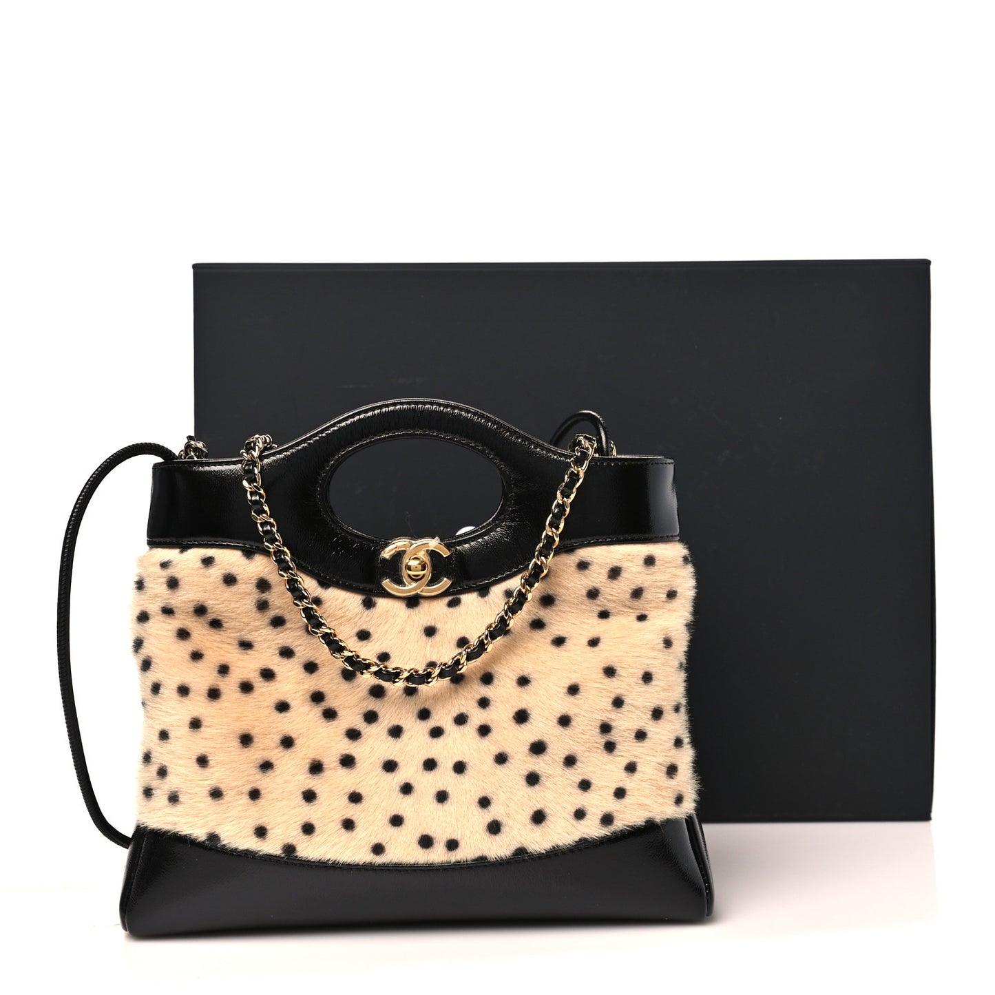 Shiny Lambskin Pony Hair Cheetah Printed Mini 31 Shopping Bag Light Beige Black Light Beige Black