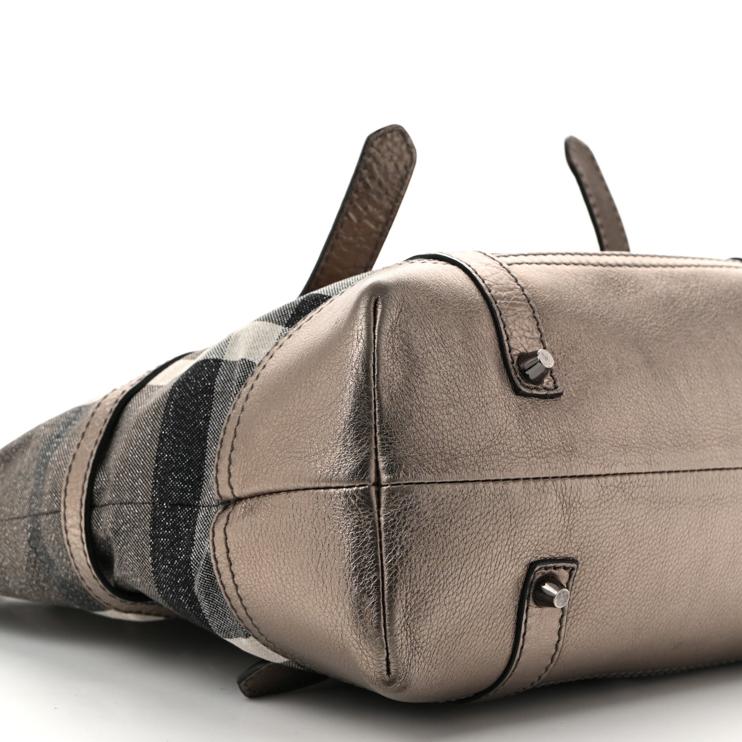 Metallic Calfskin House Check Tote Pewter