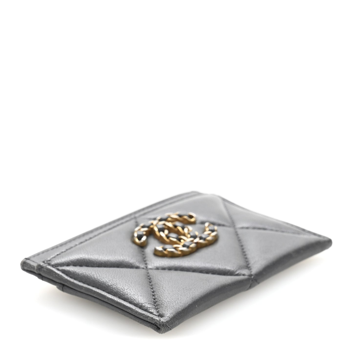 Lambskin Quilted Chanel 19 Card Holder Dark Grey