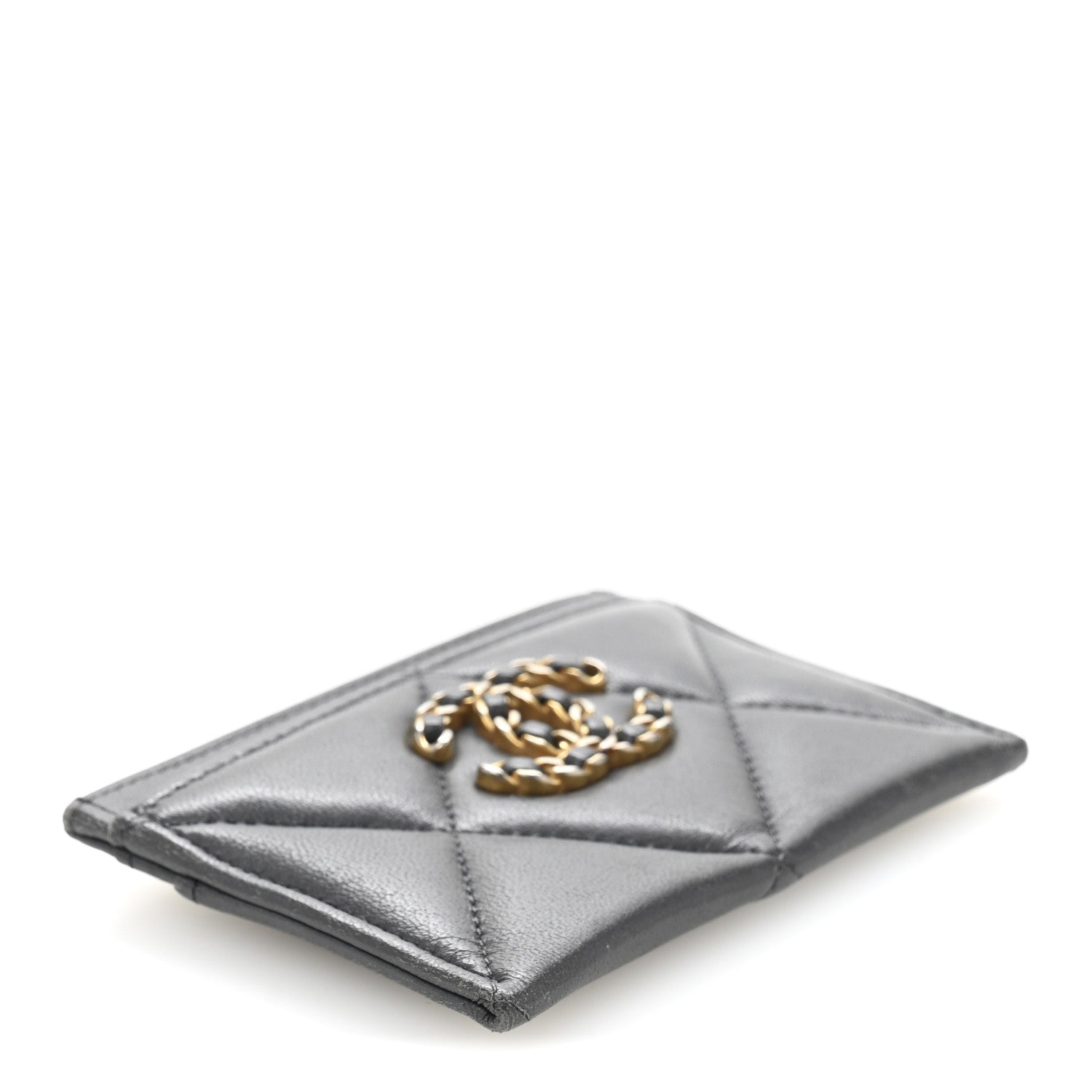 Chanel Lambskin Quilted Chanel 19 Card Holder Dark Grey 4 of 10