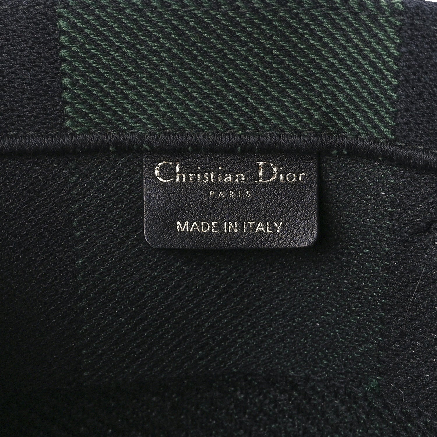 Christian Dior Canvas Embroidered Medium Checkered Book Tote Black Green 5 of 10