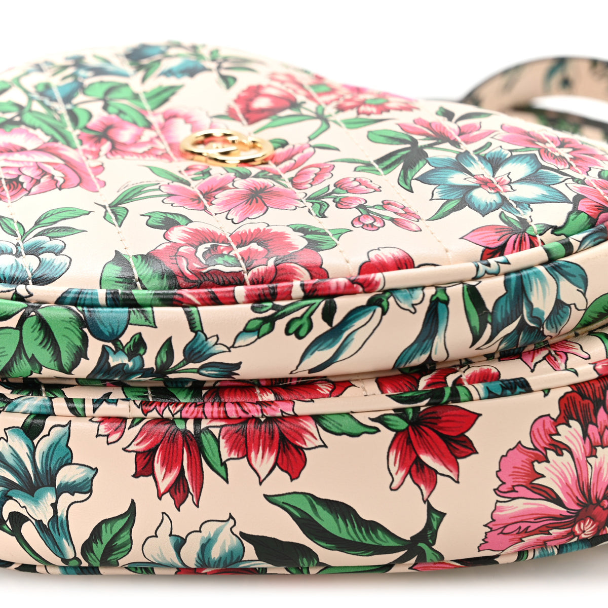Gucci Calfskin Matelasse Diagonal Brit Roses Print Mini Interlocking G Heart Shoulder Bag  White Multicolor 10 of 10
