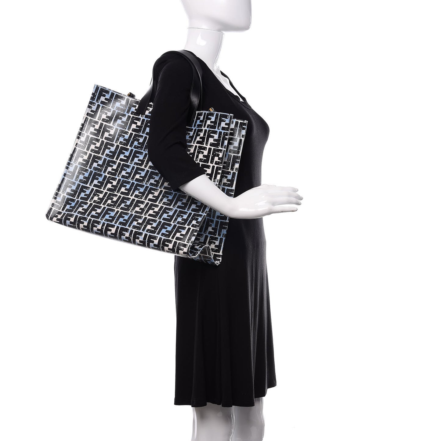 X JOSHUA VIDES Coated Canvas FF Cloudy Shopping Tote White Celeste Black