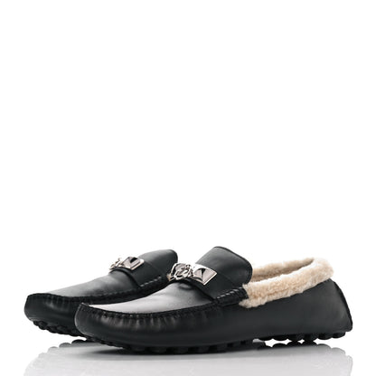 Hermes Calfskin Woolskin Mens Irving Moccasin Loafers 40 Black 3 of 7