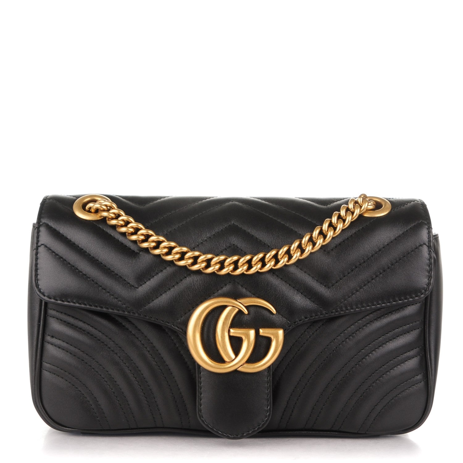Gucci Calfskin Matelasse Small GG Marmont Shoulder Bag Black 1 of 8