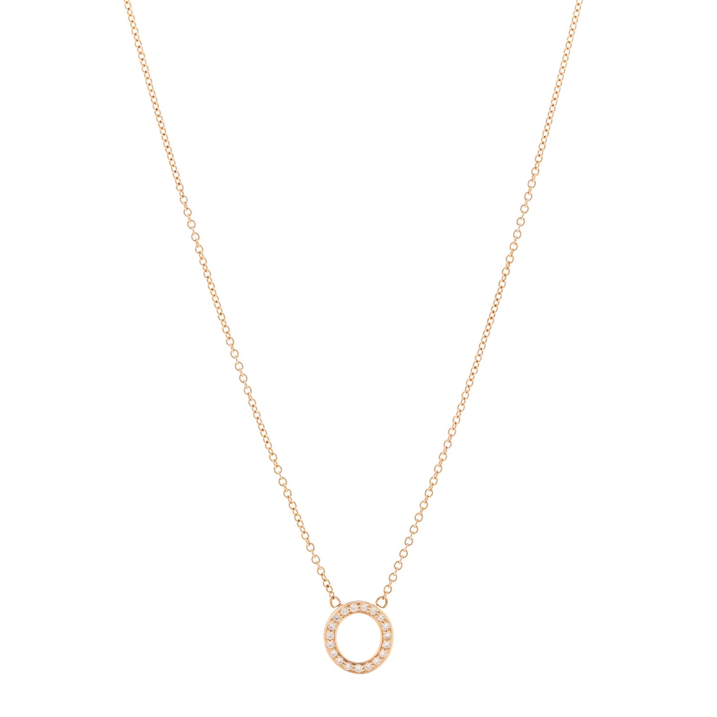 18K Rose Gold Diamond Letter O Pendant Necklace