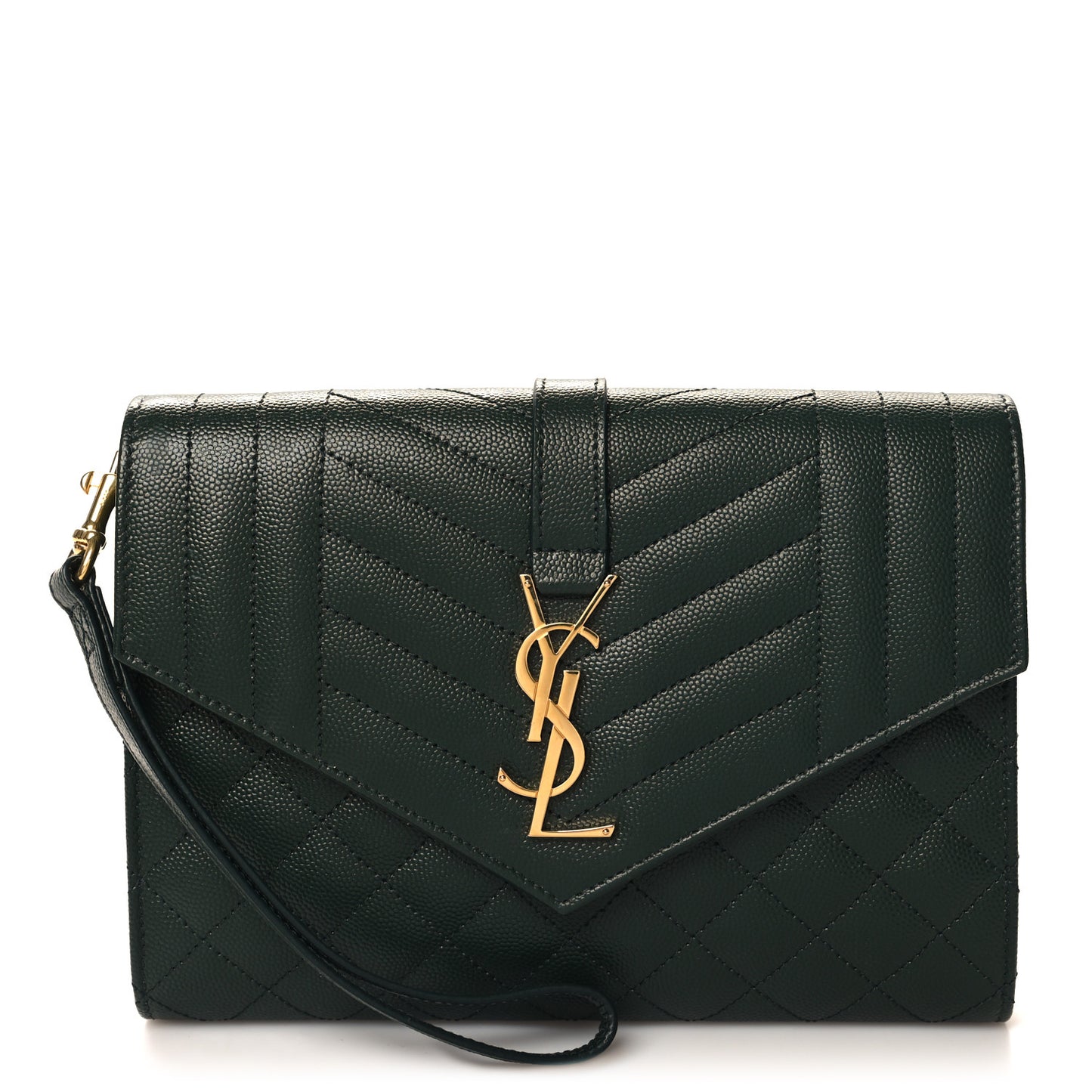 Grain De Poudre Textured Mixed Matelasse Triquilt Monogram Clutch Vert Fonce