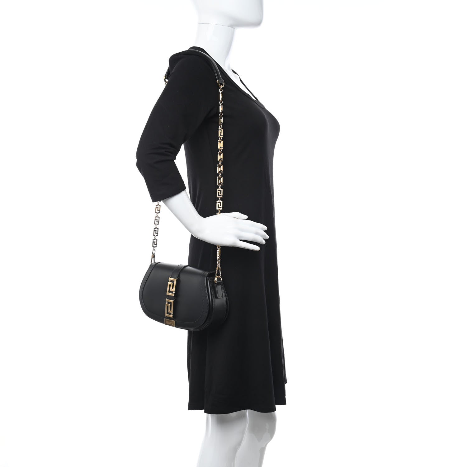 Versace Calfskin Small Greca Goddess Shoulder Bag Black 2 of 10