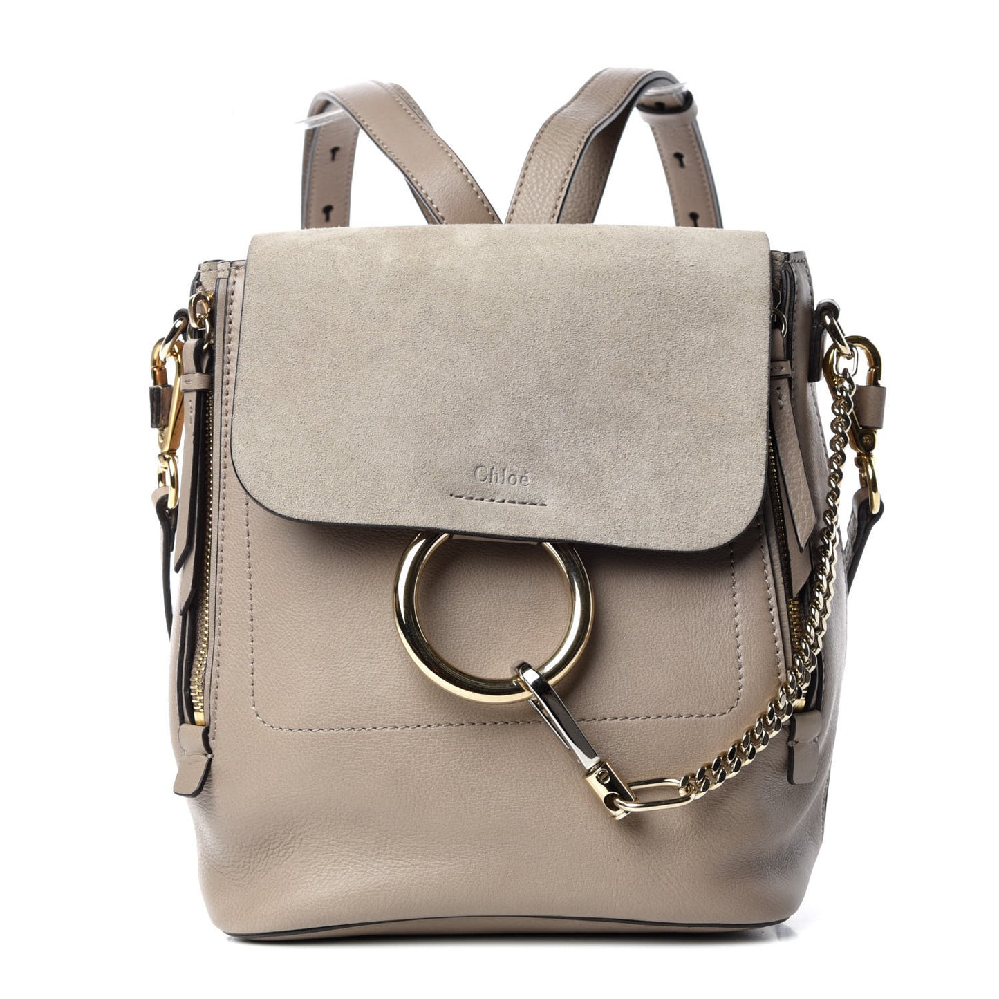 Suede Calfskin Small Faye Backpack Motty Grey