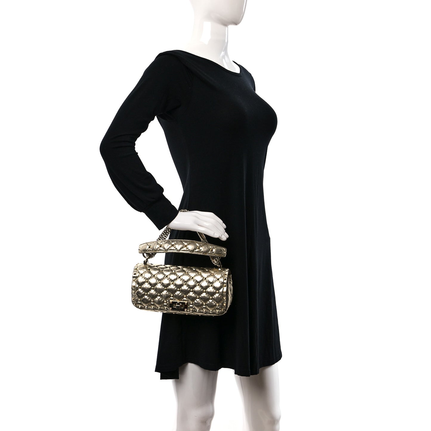 Metallic Nappa Small Rockstud Spike Shoulder Bag Platino