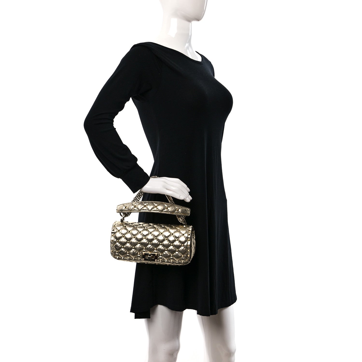 Valentino Garavani Metallic Nappa Small Rockstud Spike Shoulder Bag Platino 2 of 16