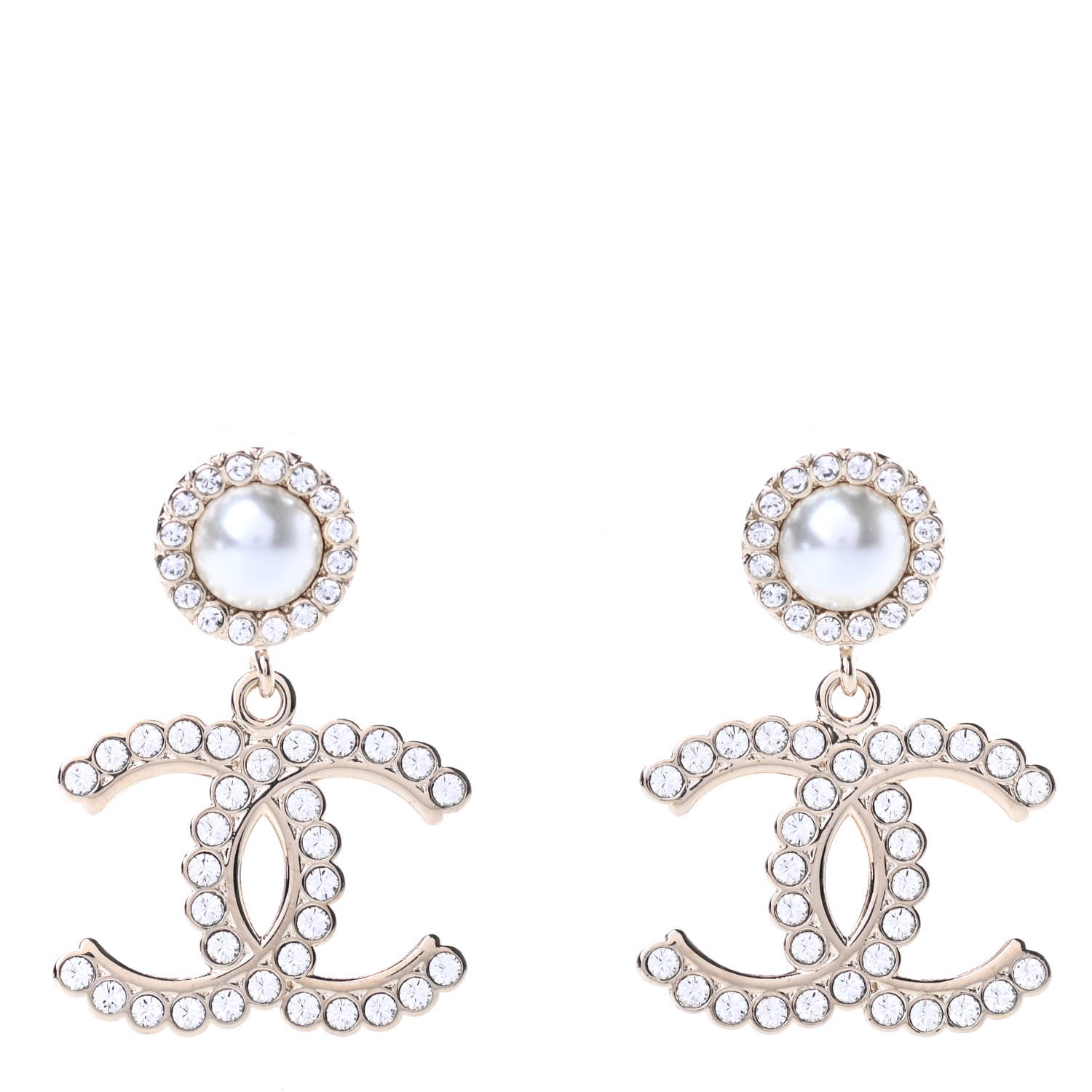 Chanel Crystal Pearl Bow-tiful CC Drop Earrings Gold 1 of 4