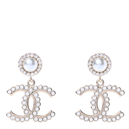 Chanel Crystal Pearl Bow-tiful CC Drop Earrings Gold 1 of 4