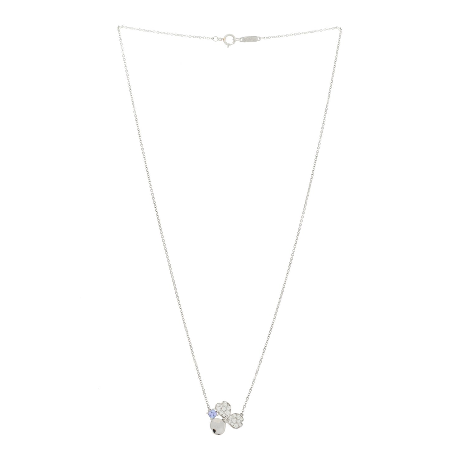 Platinum Diamond Tanzanite Paper Flowers Pendant Necklace