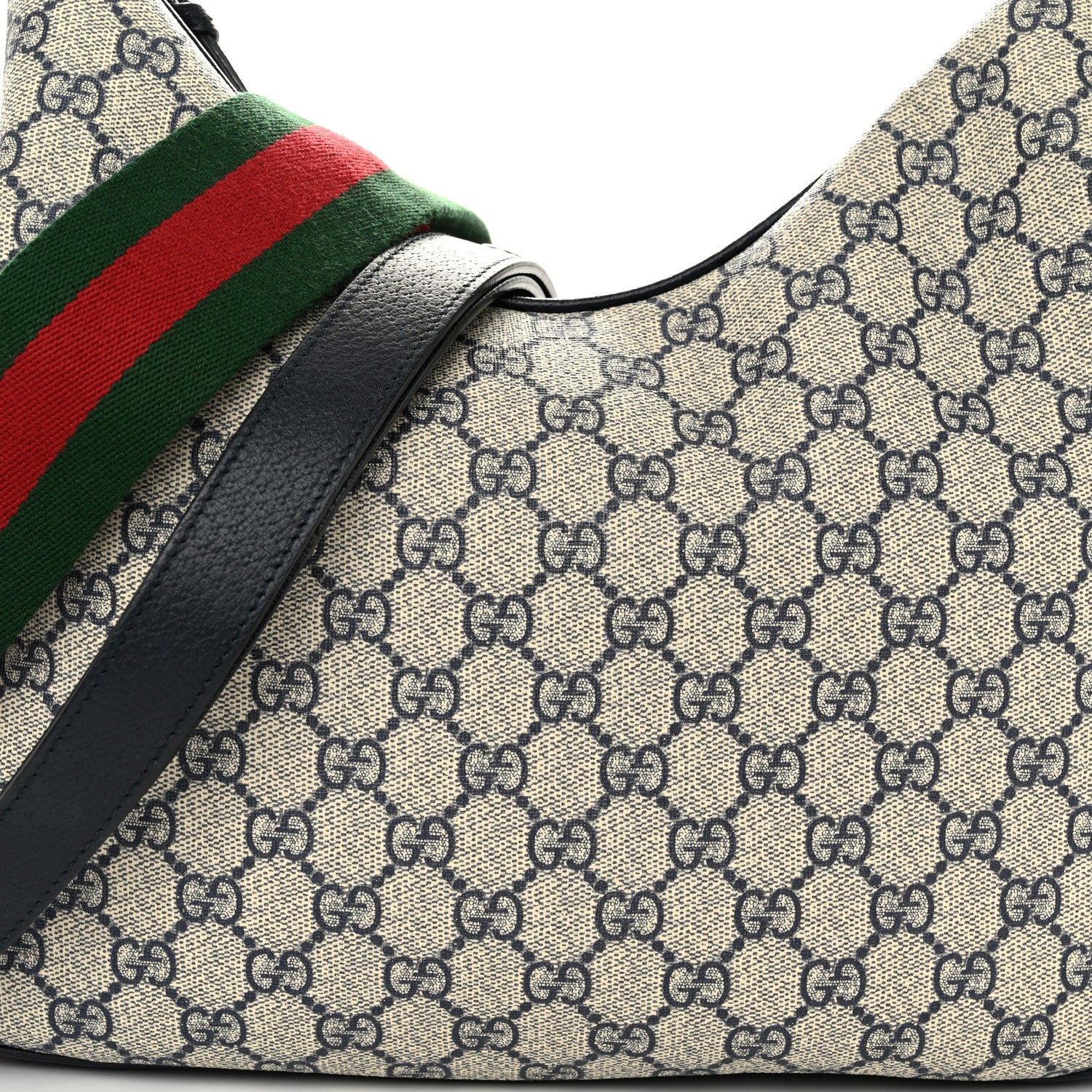 Gucci GG Supreme Monogram Textured Calfskin Web Large Attache Shoulder Bag Beige Blue 8 of 10