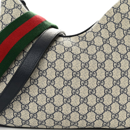 Gucci GG Supreme Monogram Textured Calfskin Web Large Attache Shoulder Bag Beige Blue 8 of 10