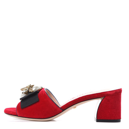 Gucci Velvet Etoile Pearl Embellished Mid Heel Slide Sandals 35 Black Hibiscus Red Blue Agata 1 of 9