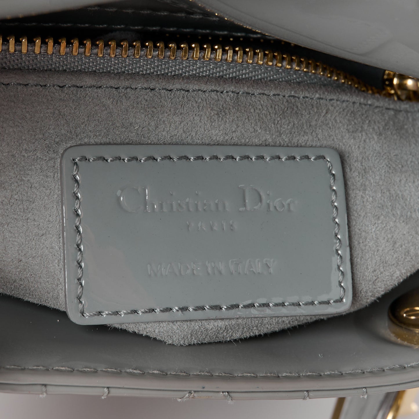 Patent Cannage Mini Lady Dior Grey Stone
