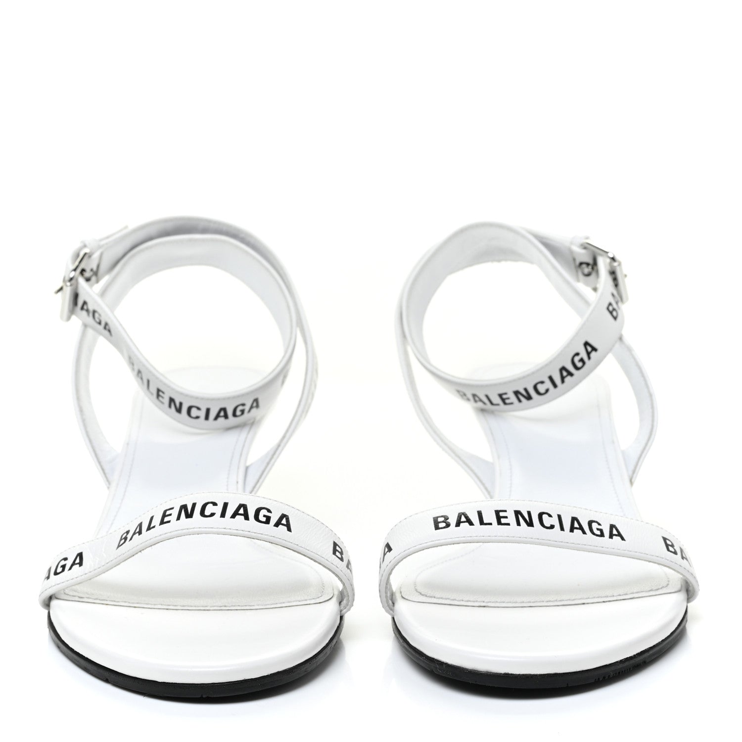 Balenciaga Smooth Calfskin Allover Logo Ankle Strap Kitten Heel Sandals 40.5 White Black 2 of 10