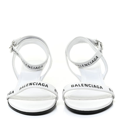 Balenciaga Smooth Calfskin Allover Logo Ankle Strap Kitten Heel Sandals 40.5 White Black 2 of 10