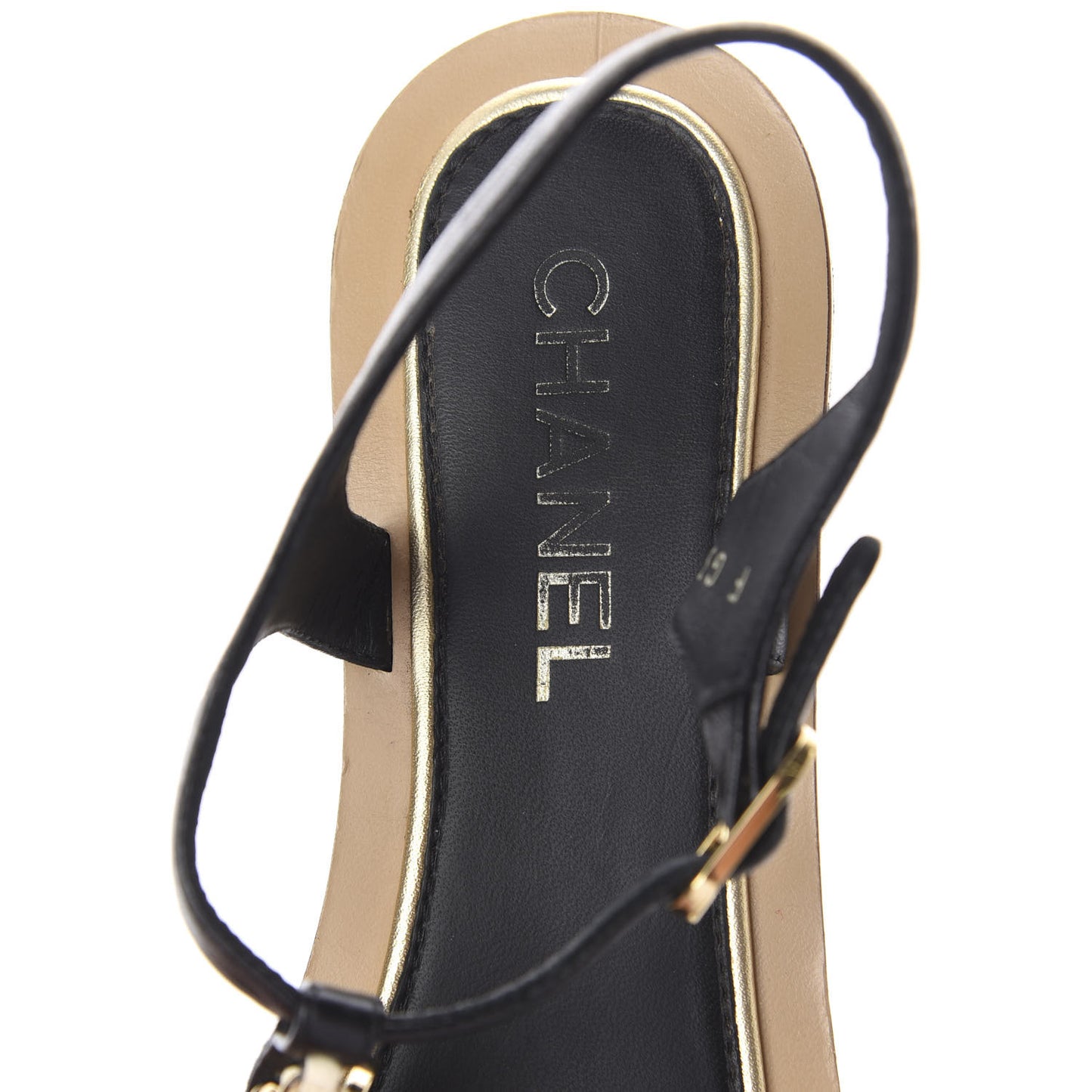 Lambskin Chain CC Thong Sandals 38.5 Black