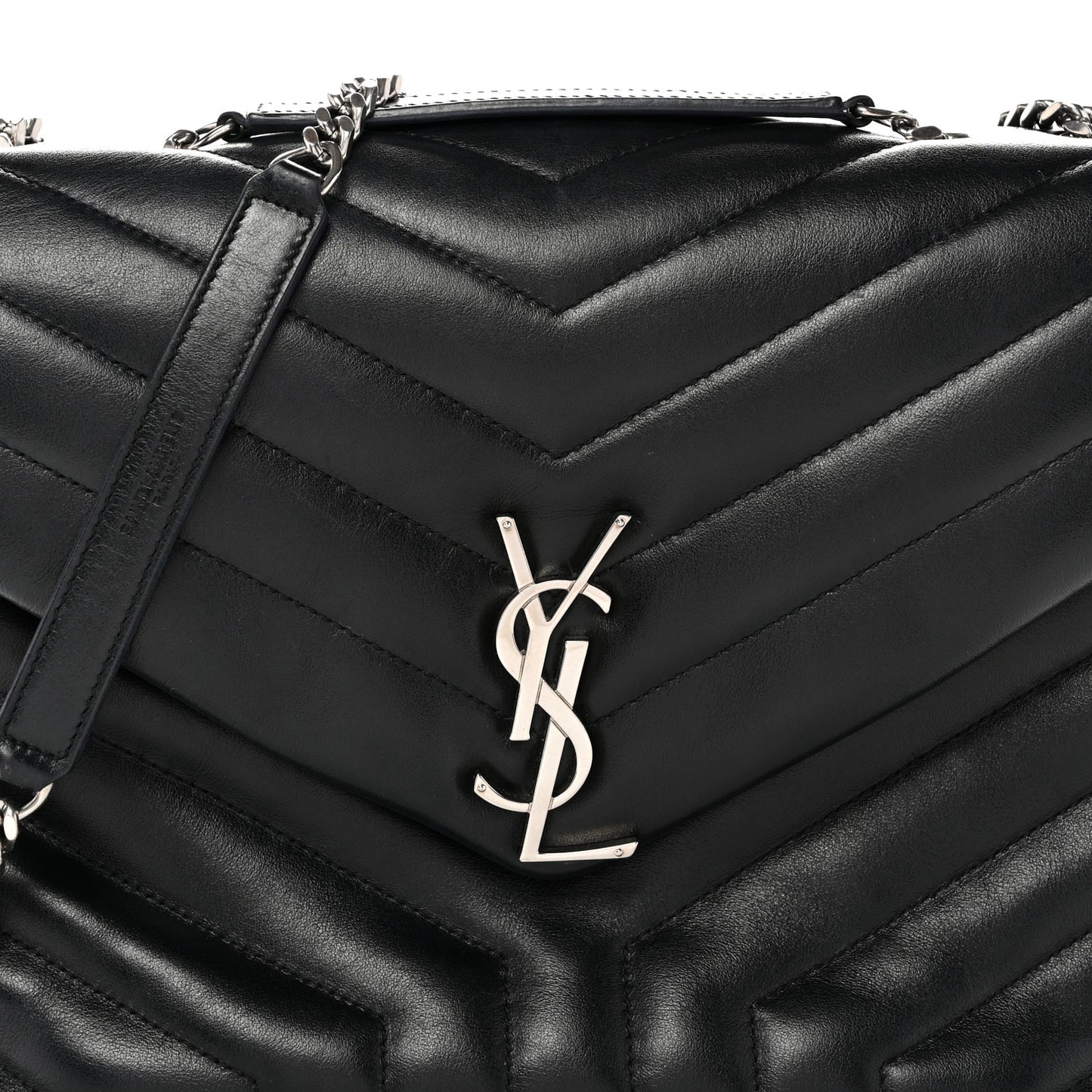 Calfskin Y Quilted Monogram Medium Loulou Chain Satchel Black