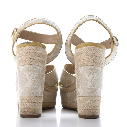 Louis Vuitton Canvas Monogram Nil Espadrille Wedge Sandals 38 Beige 5 of 13