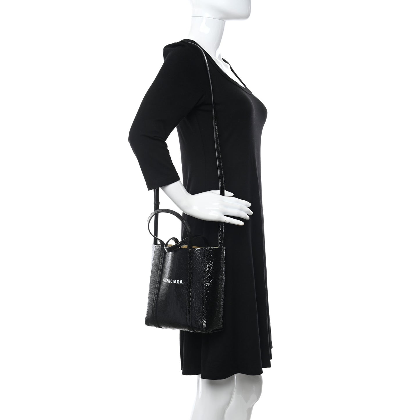 Textured Patent Calfskin XXS Everyday Tote Black