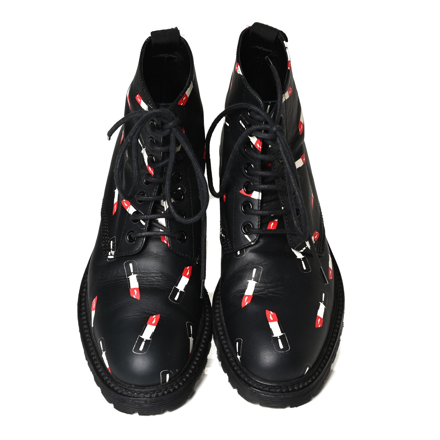 Saint Laurent Smooth Calfskin Rangers Boots 37 Black Red 9 of 22