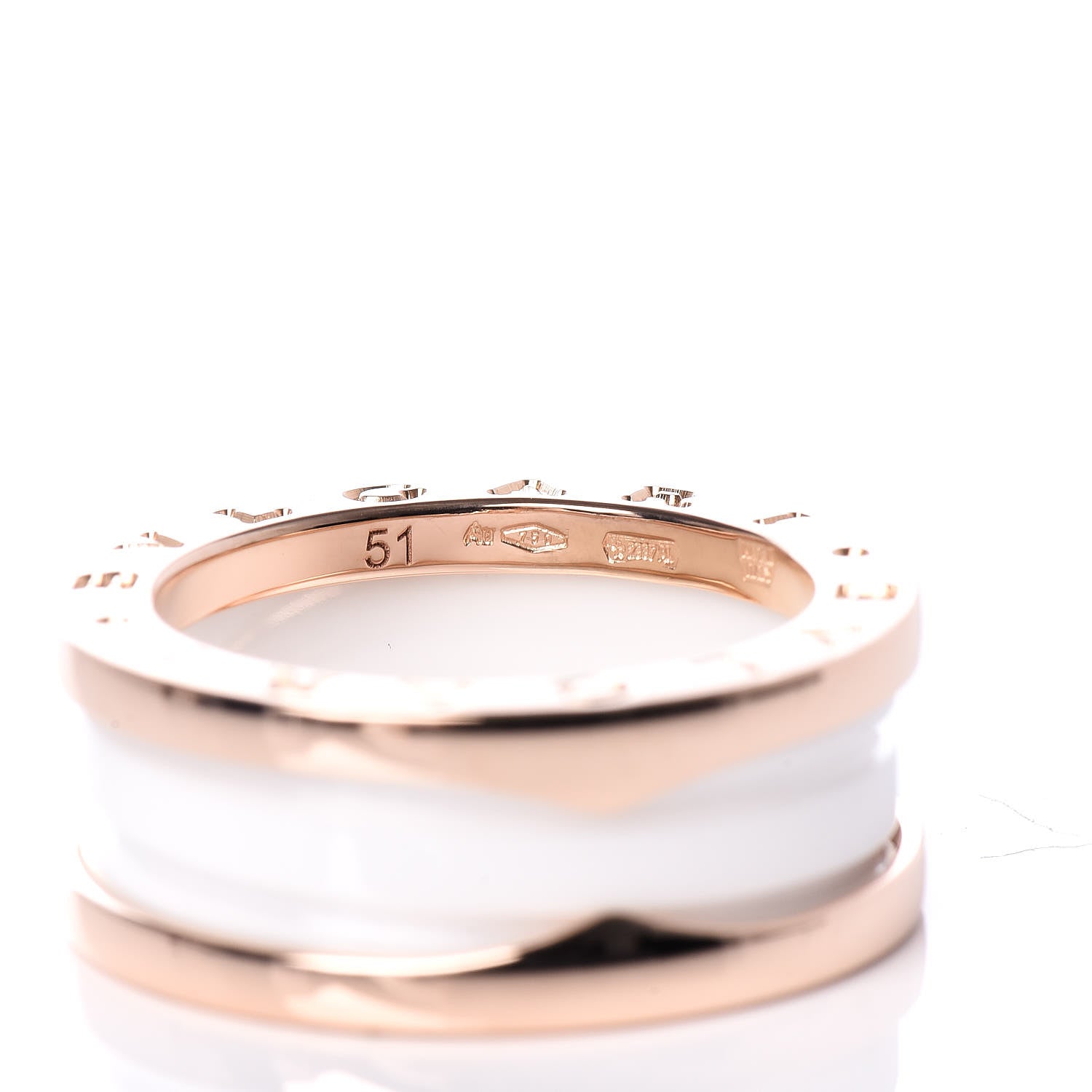 Bulgari 18K Rose Gold White Ceramic B.Zero1 Two-Band Ring 51 5.75 5 of 5