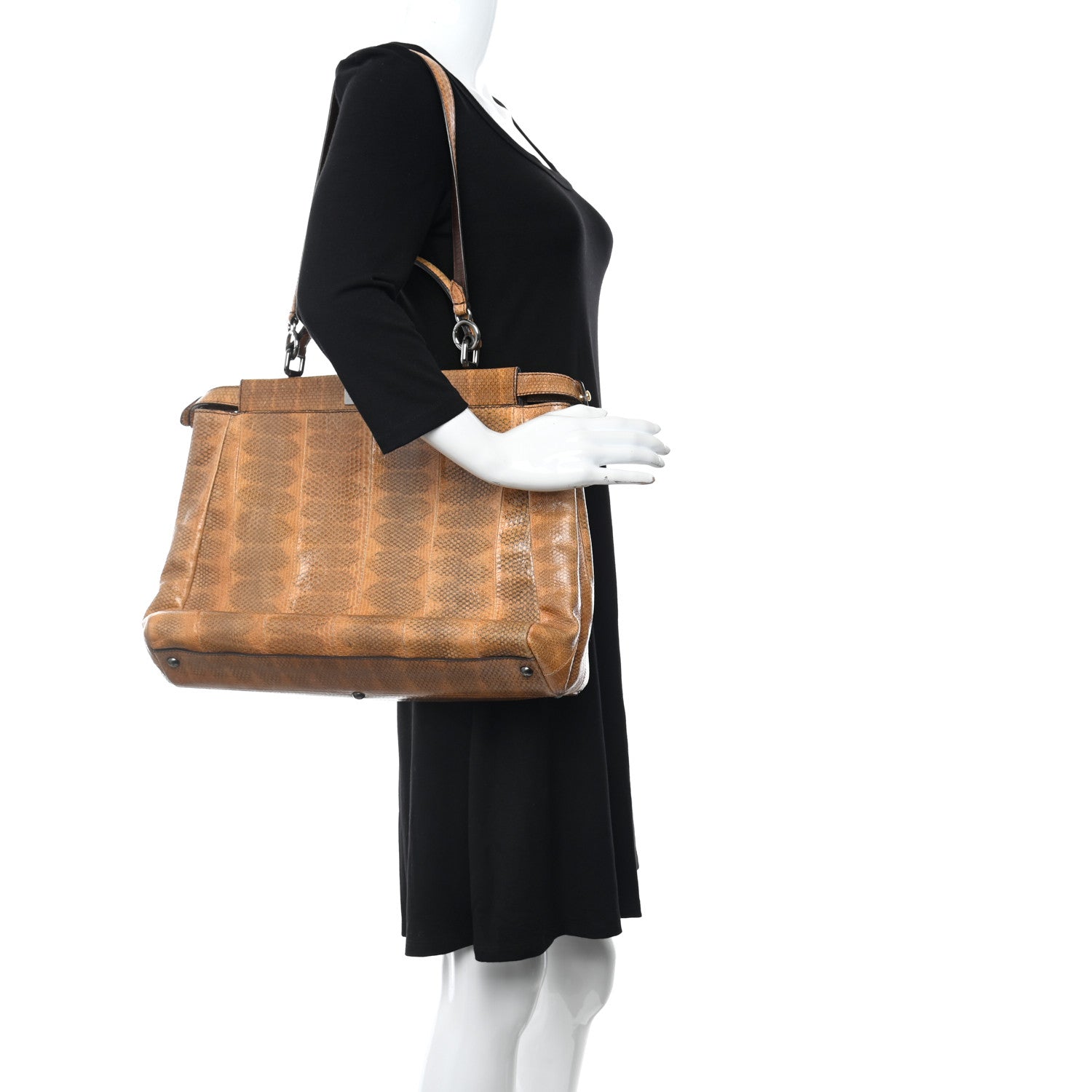 Fendi Watersnake Large Peekaboo Iconic Satchel Brown 2 of 12