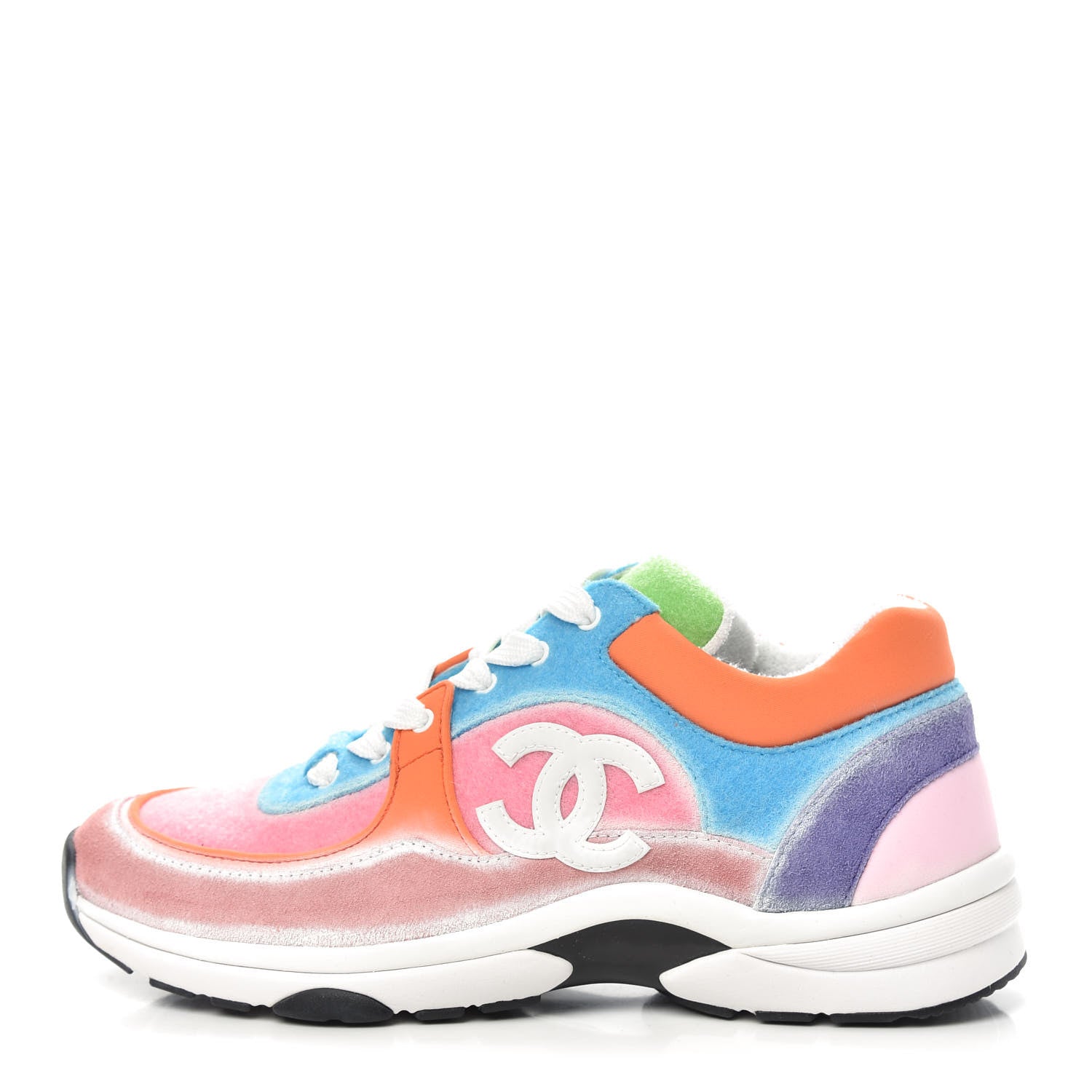 Chanel Fabric Suede Calfskin CC Sneakers 39 White Multicolor 1 of 8
