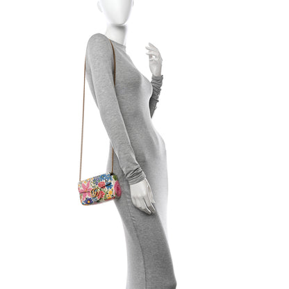 Gucci X KEN SCOTT Calfskin Matelasse Floral Print Super Mini GG Marmont Shoulder Bag Ivory Pink 2 of 10