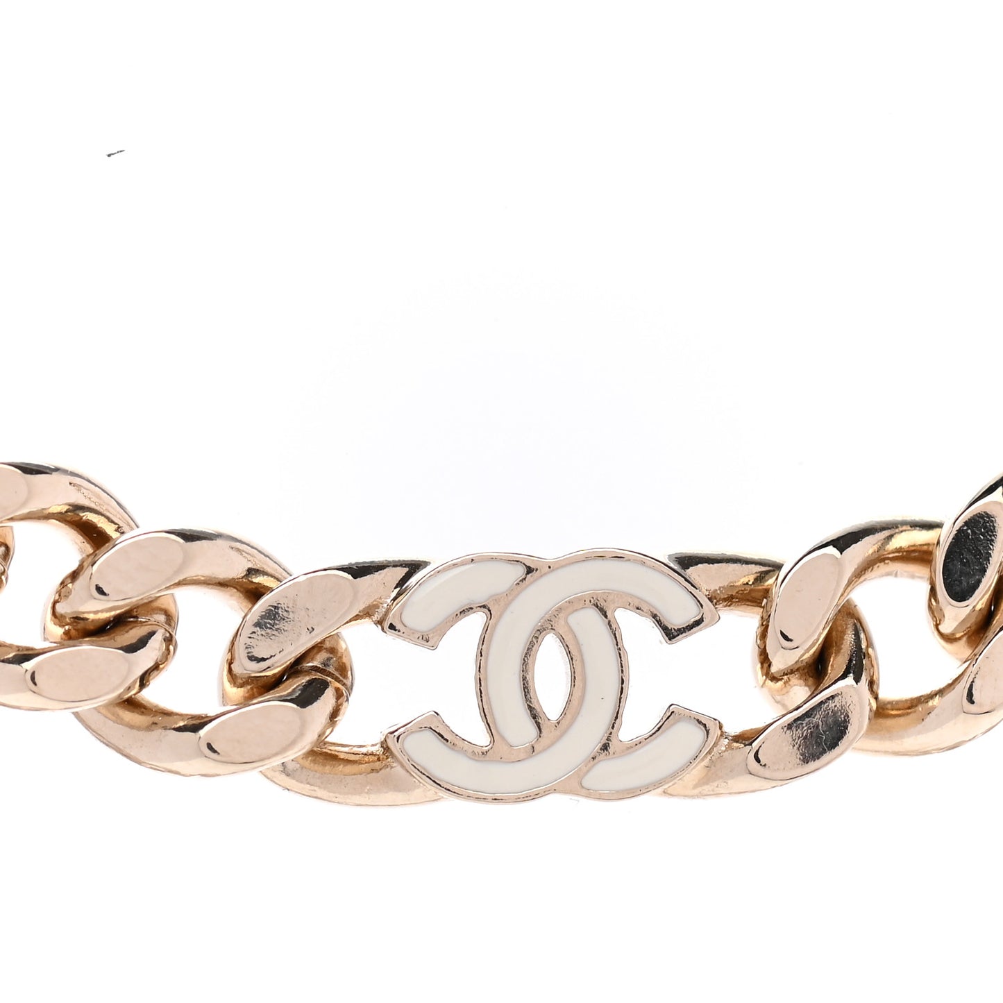 Metal Enamel Chain CC Choker Gold White