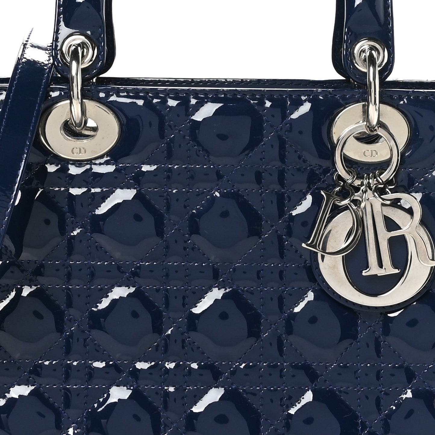 Patent Cannage Medium Lady Dior Navy Blue