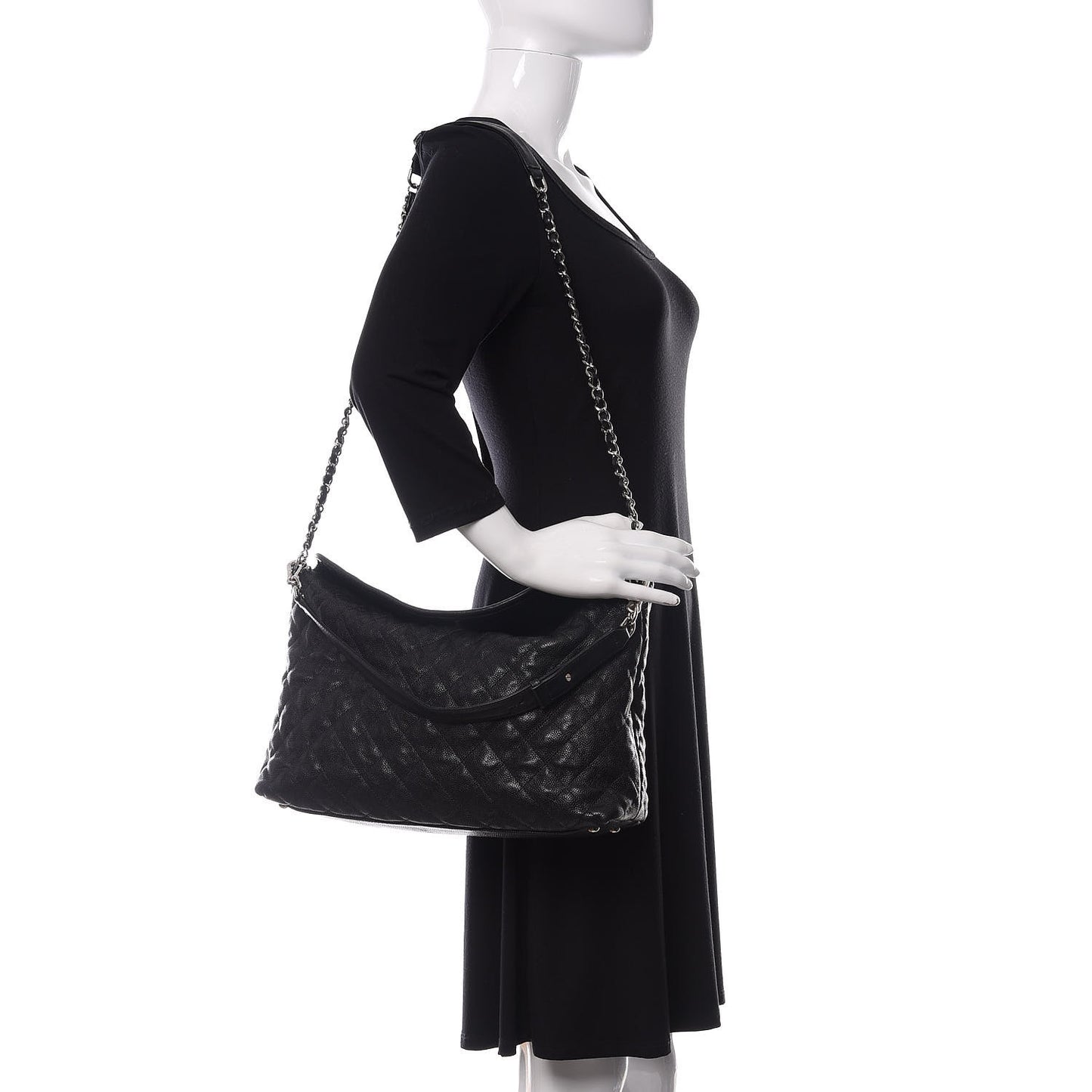 Caviar Quilted French Riviera Hobo Black